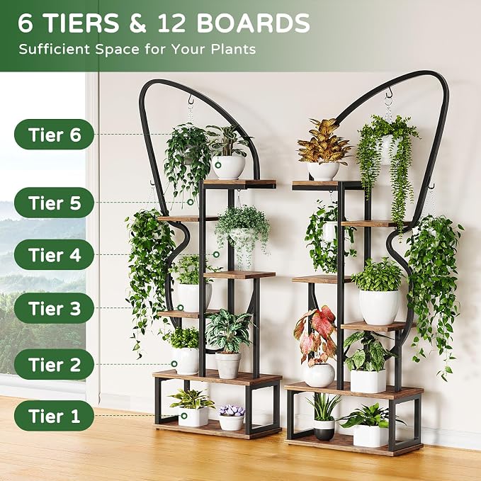 6 Tier Plant Stand Indoor Butterfly-Shaped, Tall Metal Plant Stand - Image 3