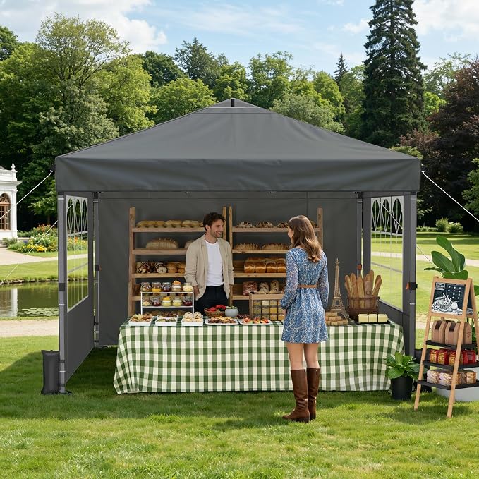 Pop Up Canopy Tent with Sidewalls, 10x10ft 10 Person Party Tent One Push Setup - Image 8