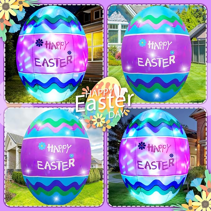6FT Easter Egg Inflatable Outdoor Yard Decoration Build-in LED Lights, Colorful - Image 3