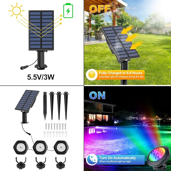 Solar Pond Lights, 18 LED Super Bright RGB LED Underwater Spotlights Color - Image 4