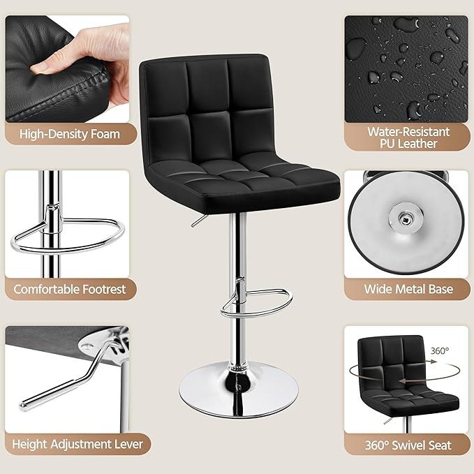 Yaheetech Bar Stools Set of 4, PU Leather Swivel Barstools, Height Adjustable - Image 6