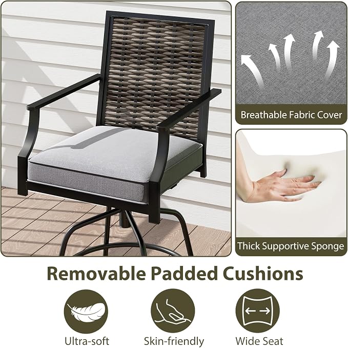 Tangkula Outdoor Wicker Swivel Bar Stools Set of 2, Counter Height Heavy Duty - Image 5
