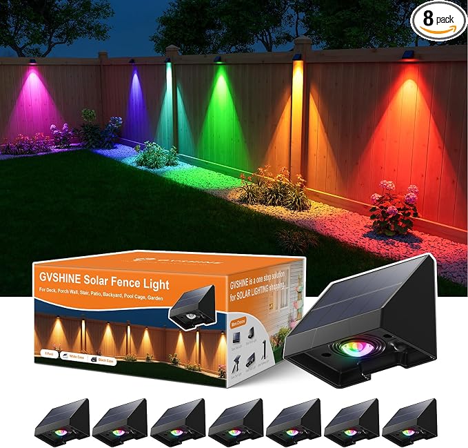 8 Pack Color Changing Solar Powered Fence Lighting Outdoor Decoration LED by GVSHINE