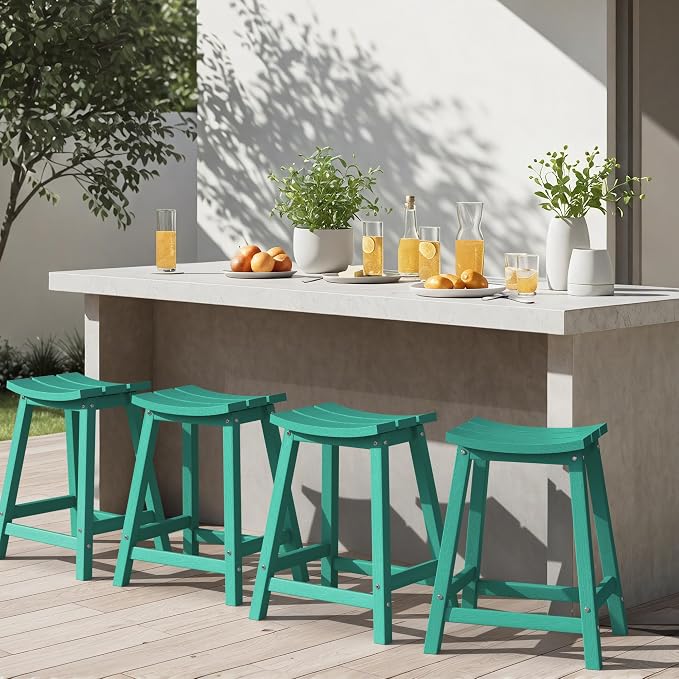 Ciokea 4 Set 24" Outdoor Bar Stools Heavy Duty HDPE Counter Height Bar Stools by CIOKEA