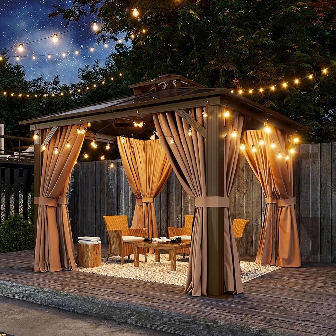 Aoxun 10'x10' Hardtop Gazebo, Outdoor Polycarbonate Double Top Canopy, Aluminum - Image 9