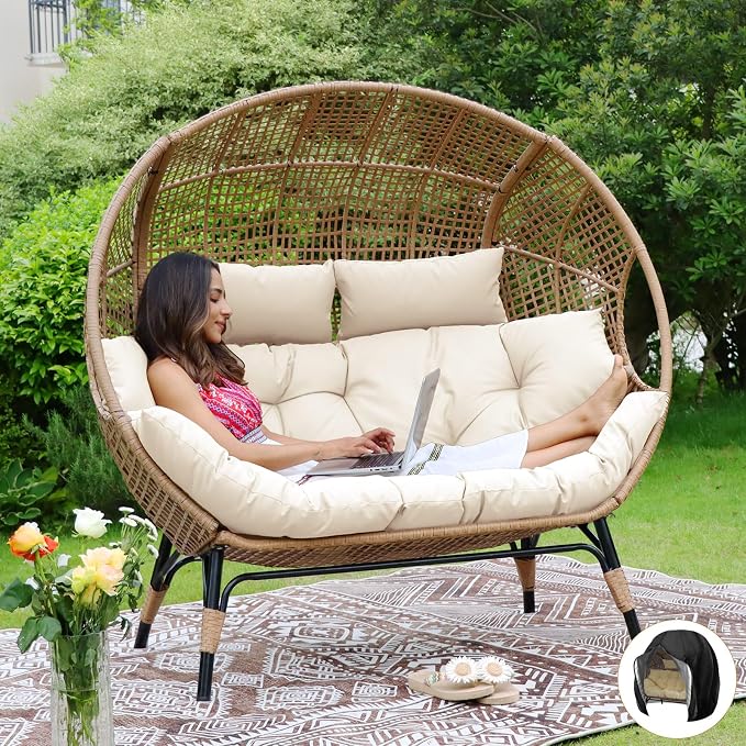 NICESOUL® Double Egg Chair Indoor Outdoor Stationary Oversized Thicken Padded by NICESOUL