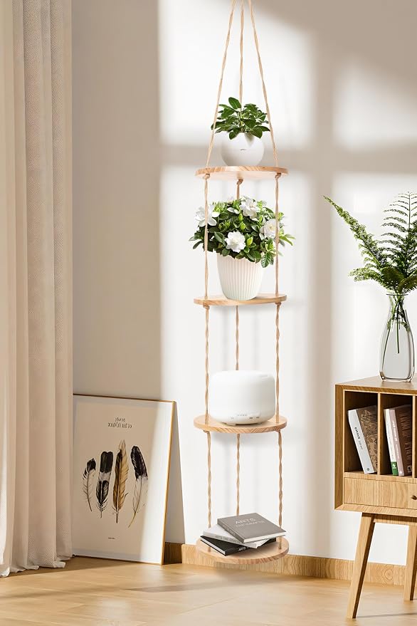Hemp Rope Hanging Plant Shelf from Ceiling - Image 2