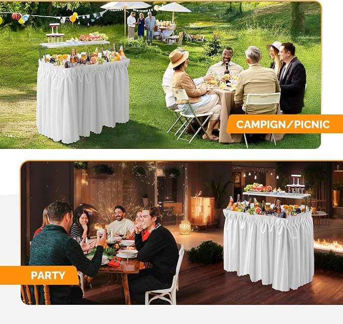 VINGLI Ice Table with Extra Storage Shelf, Portasble Cooler Side Table with - Image 7