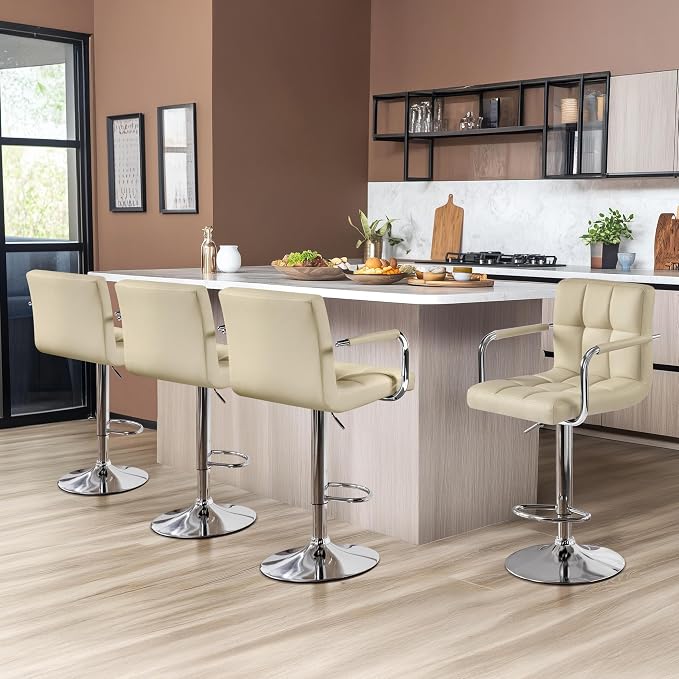 Yaheetech Bar Stools Set of 4, PU Leather Adjustable Swivel Barstools, - Image 4