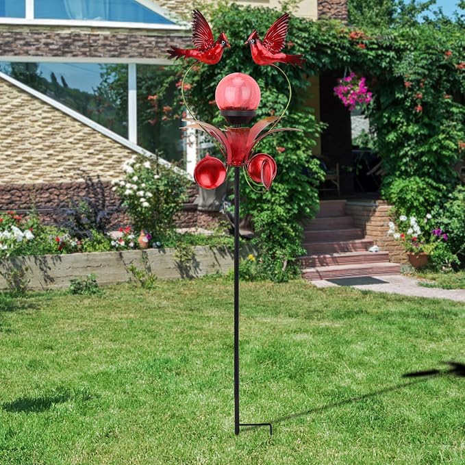 VCUTEKA Cardinal Solar Lights Outdoor Metal Garden Stake Waterproof Crackle - Image 2