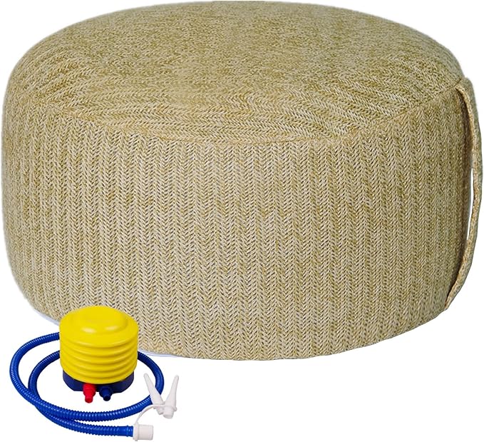 Woven Inflatable Ottoman with Air Pump D21”x H10” Outdoor Indoor Pouf Patio by weruisi