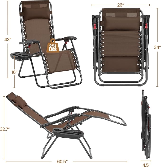 Yaheetech 26" Zero Gravity Recliners Outdoor Adjustable Folding Reclining - Image 3