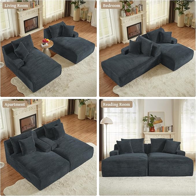 80" Double Chaise Lounge Chair Indoor, Oversized Boneless Couch Comfy - Image 7