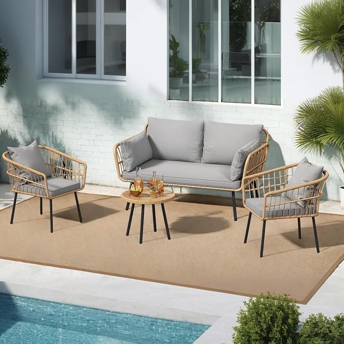 DWVO Patio Furniture Set 4 Pieces Boho Wicker Bistro Set, All Weather Outdoor - Image 7