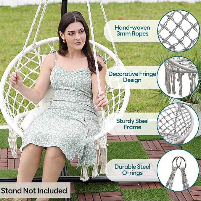 JoyView Macrame Hammock Chair Hanging Swing Chair Max 330 Lbs - Image 3