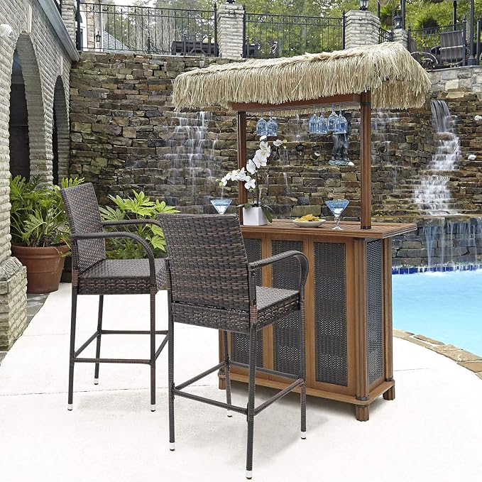 Homall Patio Bar Stools Wicker Barstools Indoor Outdoor Bar Stool Patio - Image 7