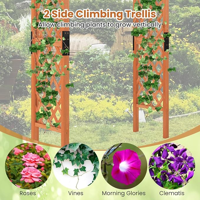 Giantex 7.7FT Wooden Garden Arbor Trellis, Outdoor Pergola Arch - Image 8