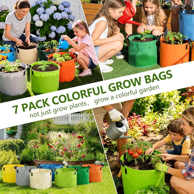 Grow Bags, 7 Pack Colorful 10 Gallon Grow Bags, Reusable Fabric Grow Bags - Image 8