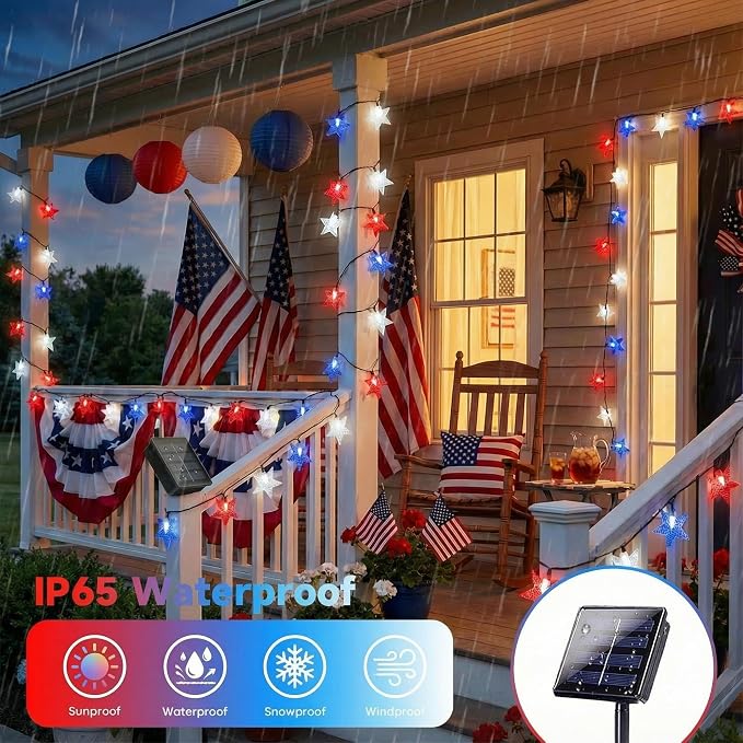 4th of July Twinkle Solar Star String Lights Decorations Outdoor Waterproof - Image 4