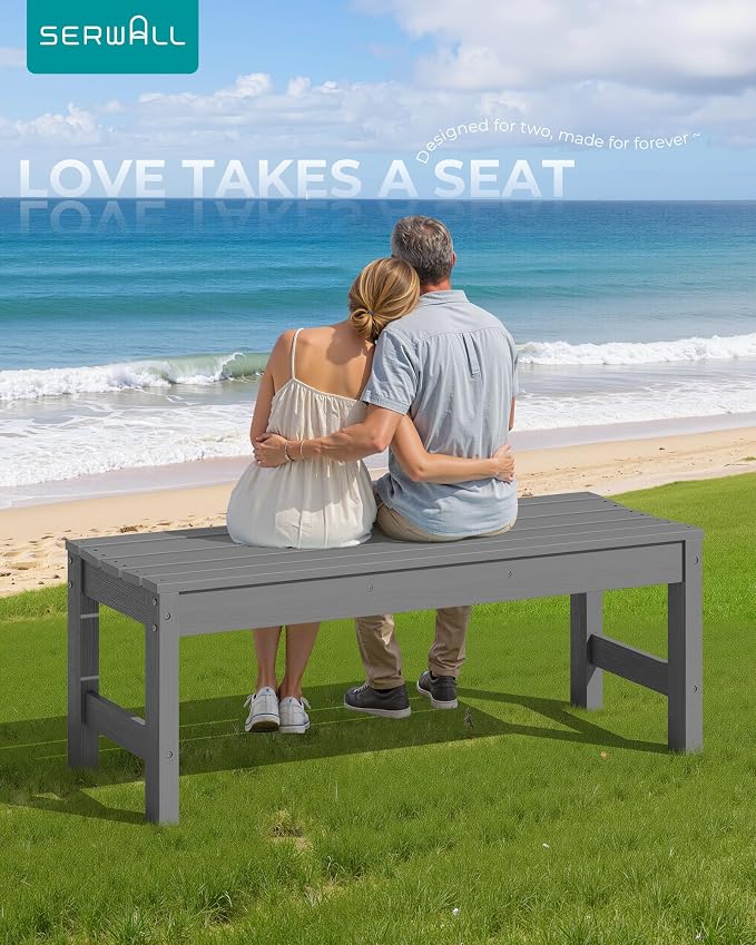 SERWALL 47 Inches Outdoor Bench, All Weather HDPE Backless Bench - Image 2