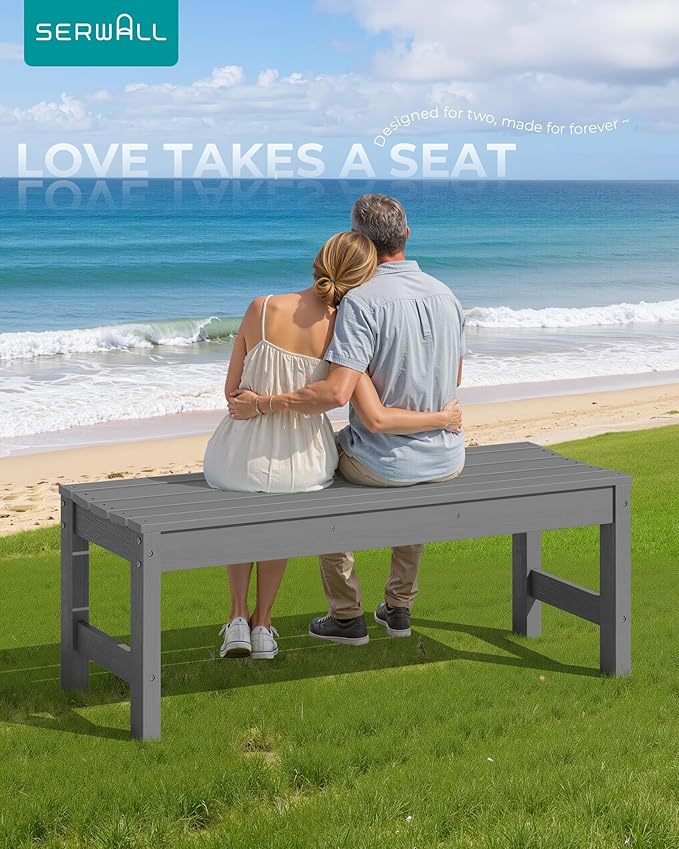 SERWALL 47 Inches Outdoor Bench Set of 2, All Weather HDPE Backless Bench - Image 2