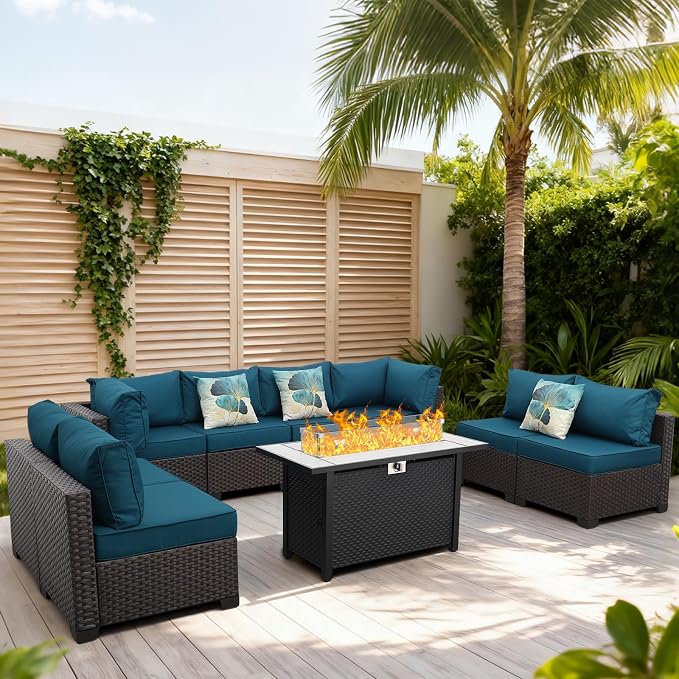 9 Pieces Wicker Patio Furniture Set Outdoor PE Rattan Sectional Conversation - Image 2