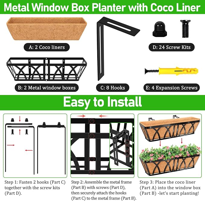 Riare 2 Pack 24 Inch Metal Railing Planter Window Box - Image 3