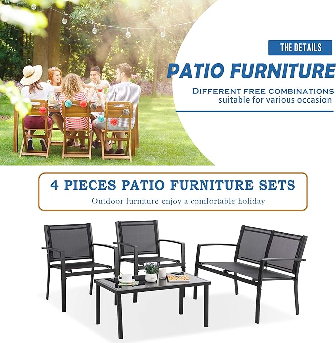 Vongrasig 4 Pieces Patio Furniture Sets, Outdoor Patio Conversation Sets - Image 7