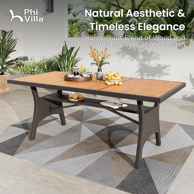 PHI VILLA Outdoor Dining Set for 8, Rectangular Wicker Table - Image 3