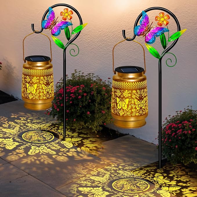 2 Packs Butterfly Solar Lanterns Outdoor Waterproof by EDOF