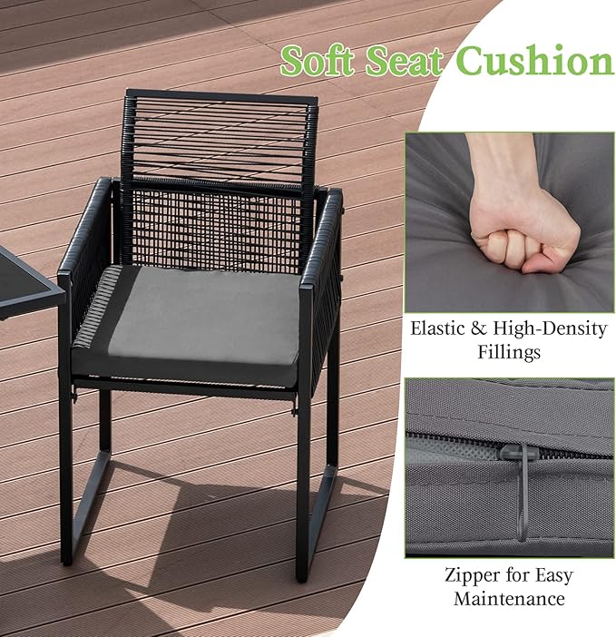 Tangkula 3 Pieces Outdoor Dining Set, Patio PE Rattan Furniture Set - Image 5
