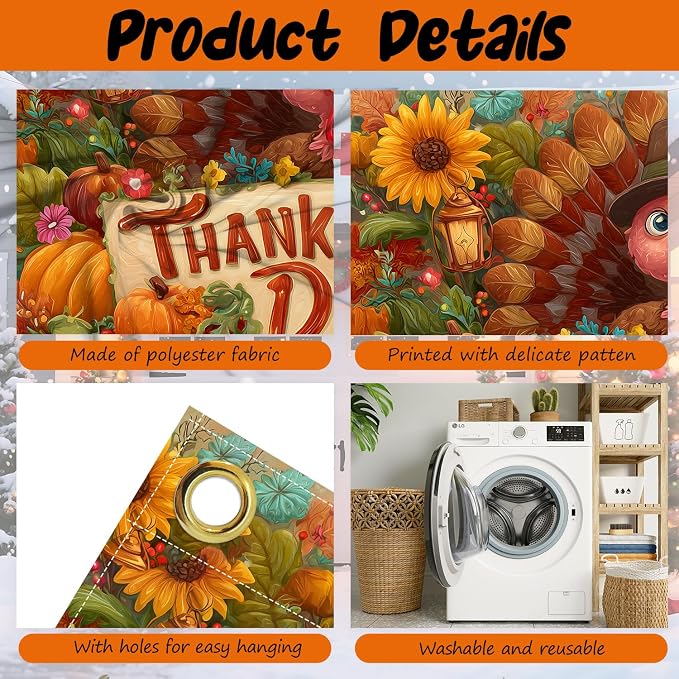 ANNA QUEEN Thanksgiving Garage Door Banner 6 x 13FT, Cute Turkey - Image 3