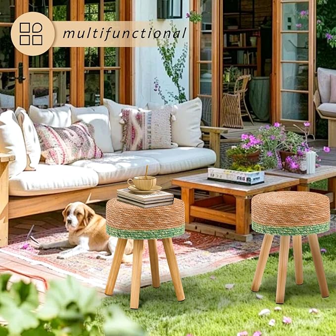 Handwoven Outdoor Ottoman, Water Hyacinth Pouf Round Patio Footstool - Image 6