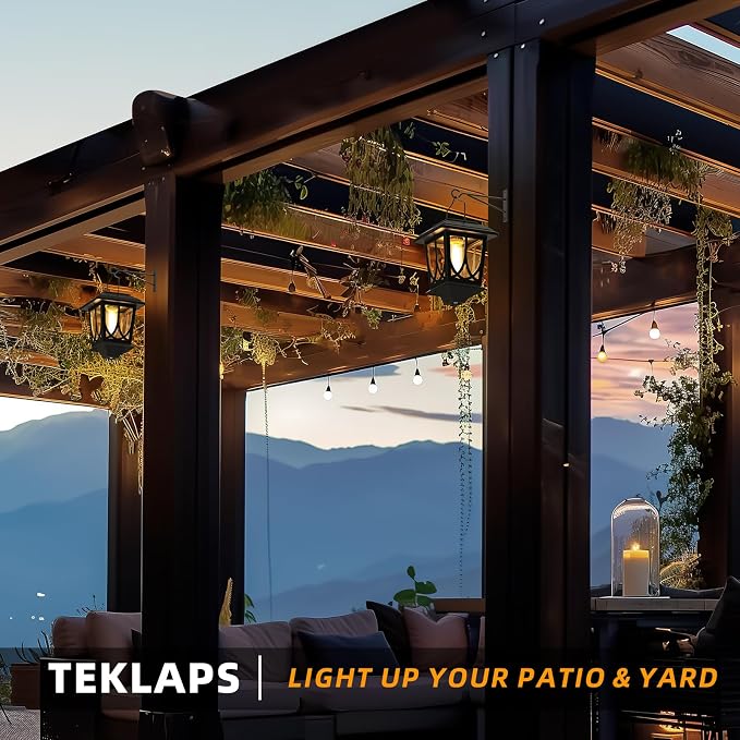 Solar Lanterns Outdoor Waterproof 2 Pack, Glass Auto On/Off LED Hanging Solar - Image 2