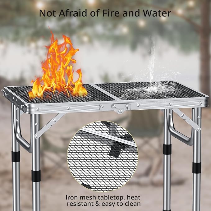 Anbte 2ft Folding Grill Table, Adjustable Height Max 27.5" Aluminum Camping - Image 4