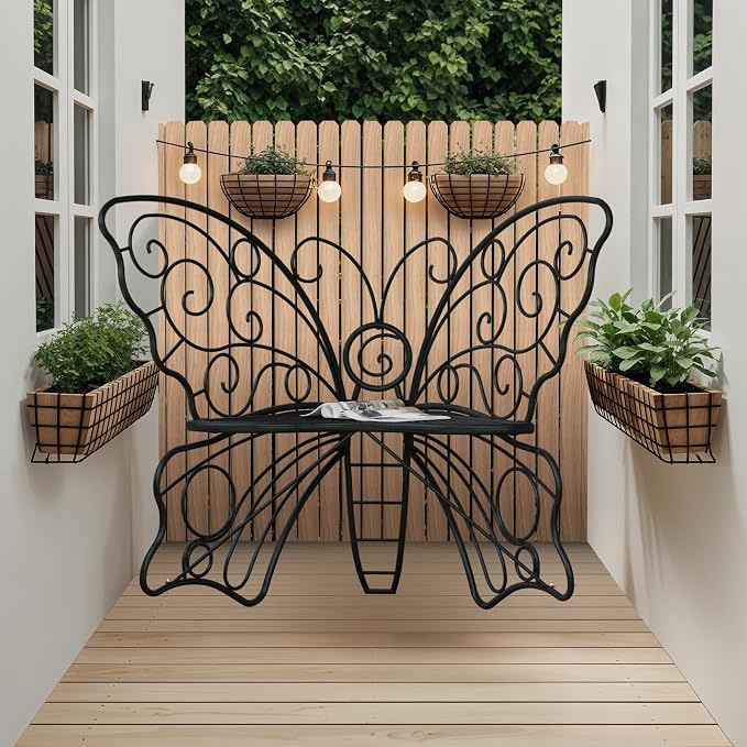49 Inch Outdoor Bench, Weatherproof Butterfly Front Porch Benches - Image 4