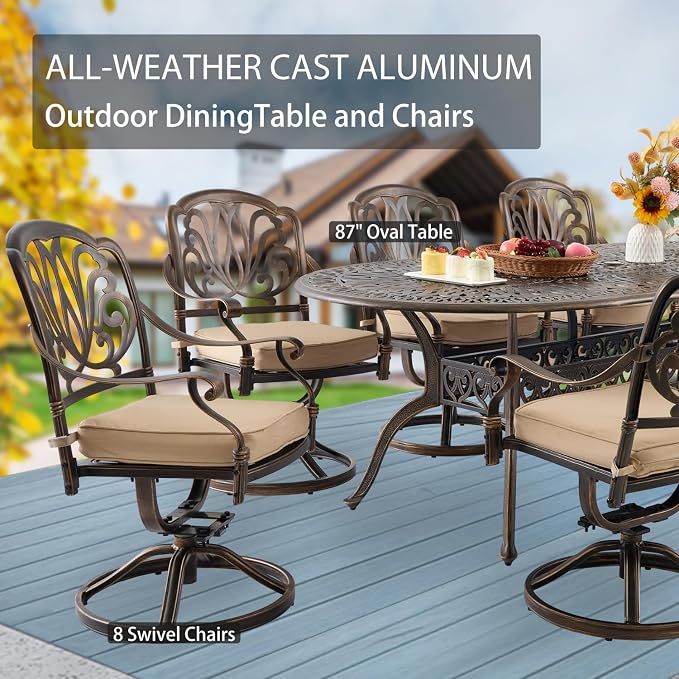 9-Piece Cast Aluminum Patio Furniture, Outdoor Dining Sets - Image 3