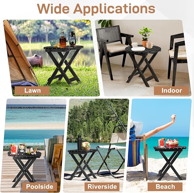 Outvita Wood Folding Side Table, Portable & Lightweight Compact Wooden Side - Image 6