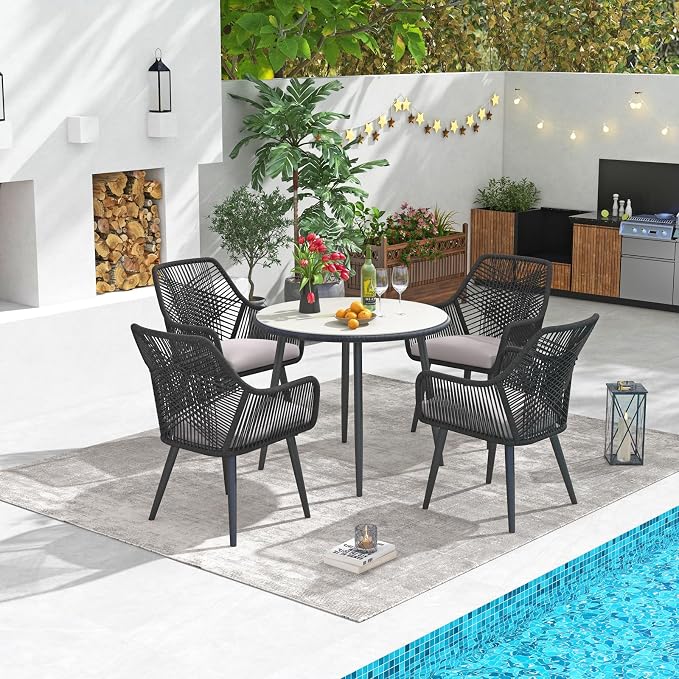 Patiorama 5-Piece Patio Dining Set, Outdoor Dining Table Chair Set, All-Weather - Image 3