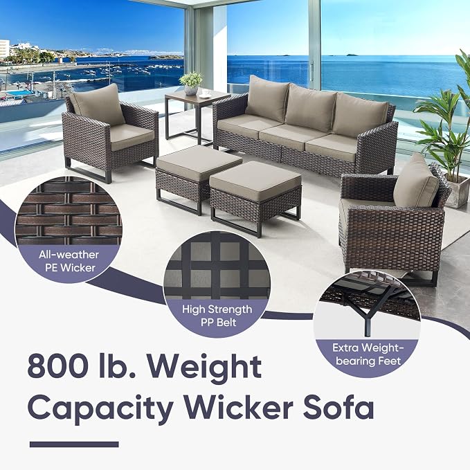 Belord 7 Piece Outdoor Furniture Patio Wicker Sofa Set, Oversize Outdoor Dining - Image 5
