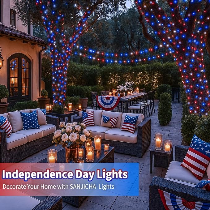 4 Pack Red White and Blue Solar String Lights, 320LED 180FT 4th of July - Image 5