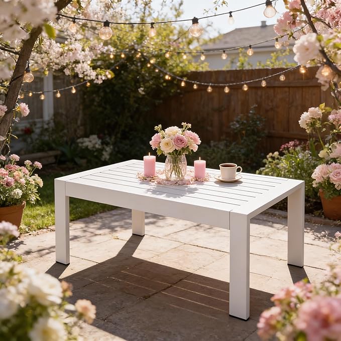 All-Weather Aluminum Outdoor Coffee Table, Modern Coffee Table by KisstheWaterPatioTool