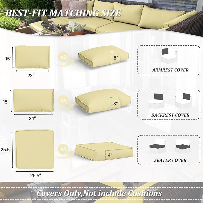 14 Pcs Outdoor Cushion Covers Patio Cushion Slipcovers Replacement Splash Proof - Image 2
