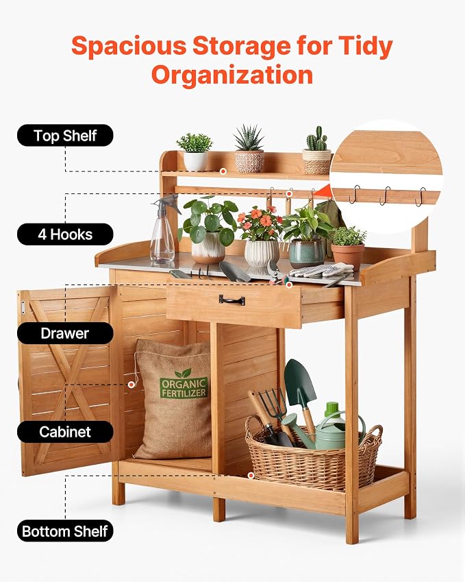 VEVOR Potting Bench Table, 3-in-1 Outdoor Gardening Wooden Workstation - Image 5