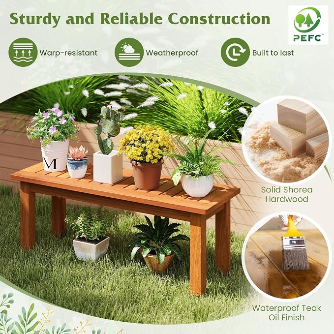Tangkula Outdoor Backless Bench, Solid Wood Patio Bench w/Slatted Seat - Image 4