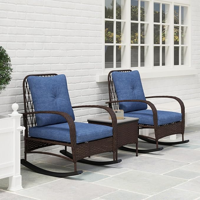 Outsunny 3 Piece Wicker Patio Furniture Set, PE Rattan Rocking Chairs - Image 8