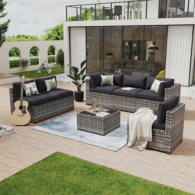 Aoxun 7 Piece Patio Furniture Set Wicker Rattan Patio Conversation Set Outdoor by Aoxun