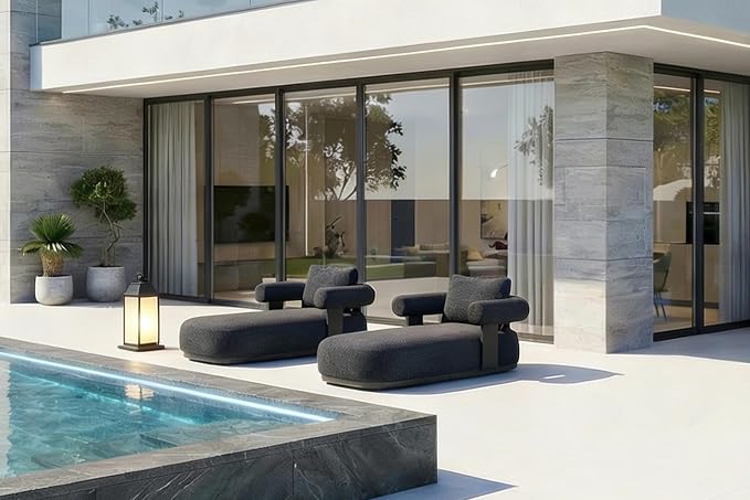 PURPLE LEAF Outdoor Chaise Lounge Set of 2 Chair Modern Aluminum Lounger Daybed by PURPLELEAF