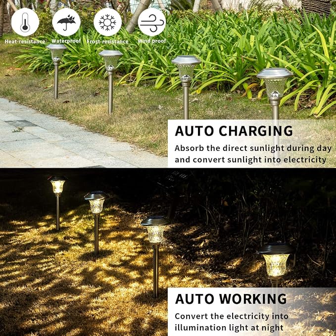 GIGALUMI 8 Pack Solar Pathway Lights, Solar Garden Lights Outdoor Warm White - Image 4