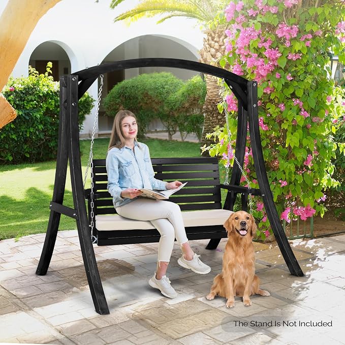 VINGLI Wooden Porch Swing, Heavy Duty 880 LBS Hanging Patio Bench - Image 7